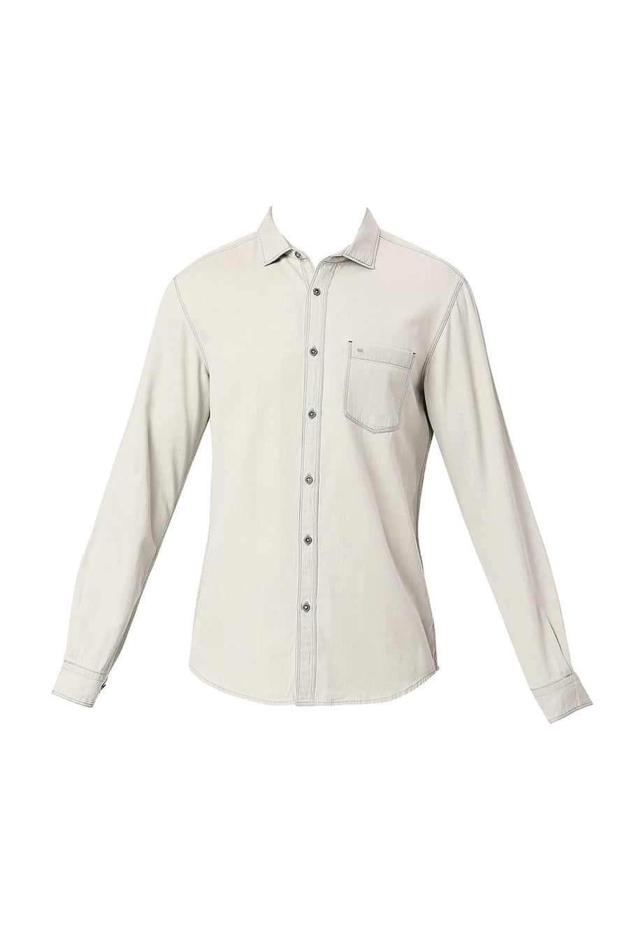 BASICS SLIM FIT BRISTOL GREY COTTON SULPHUR SHIRT