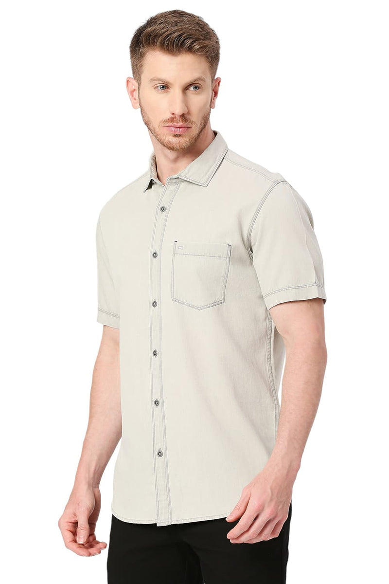 BASICS SLIM FIT COTTON HALFSLEEVES SHIRT