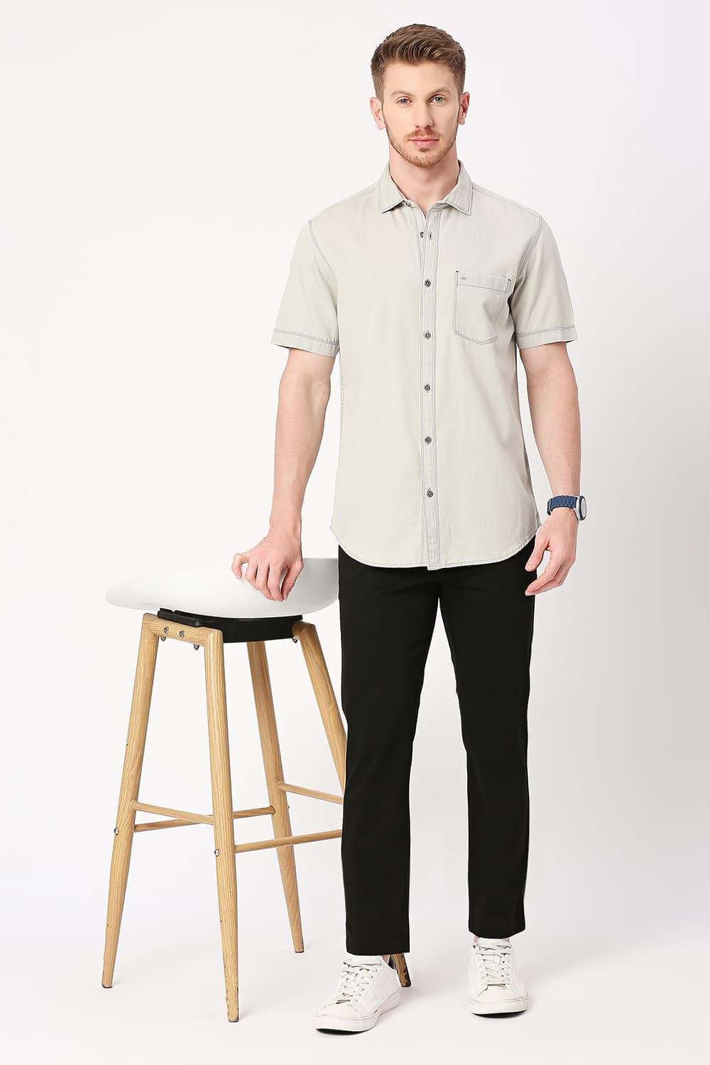 Slim Fit Cotton Halfsleeves Shirt