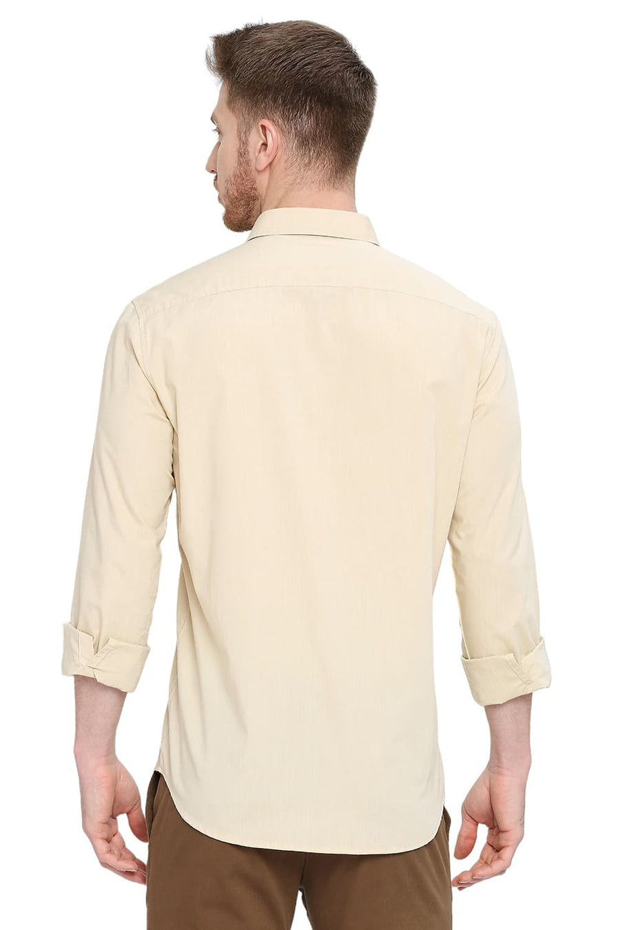BASICS SLIM FIT SEA MIST BEIGE COTTON POLYESTER VISCOSE SHIRT