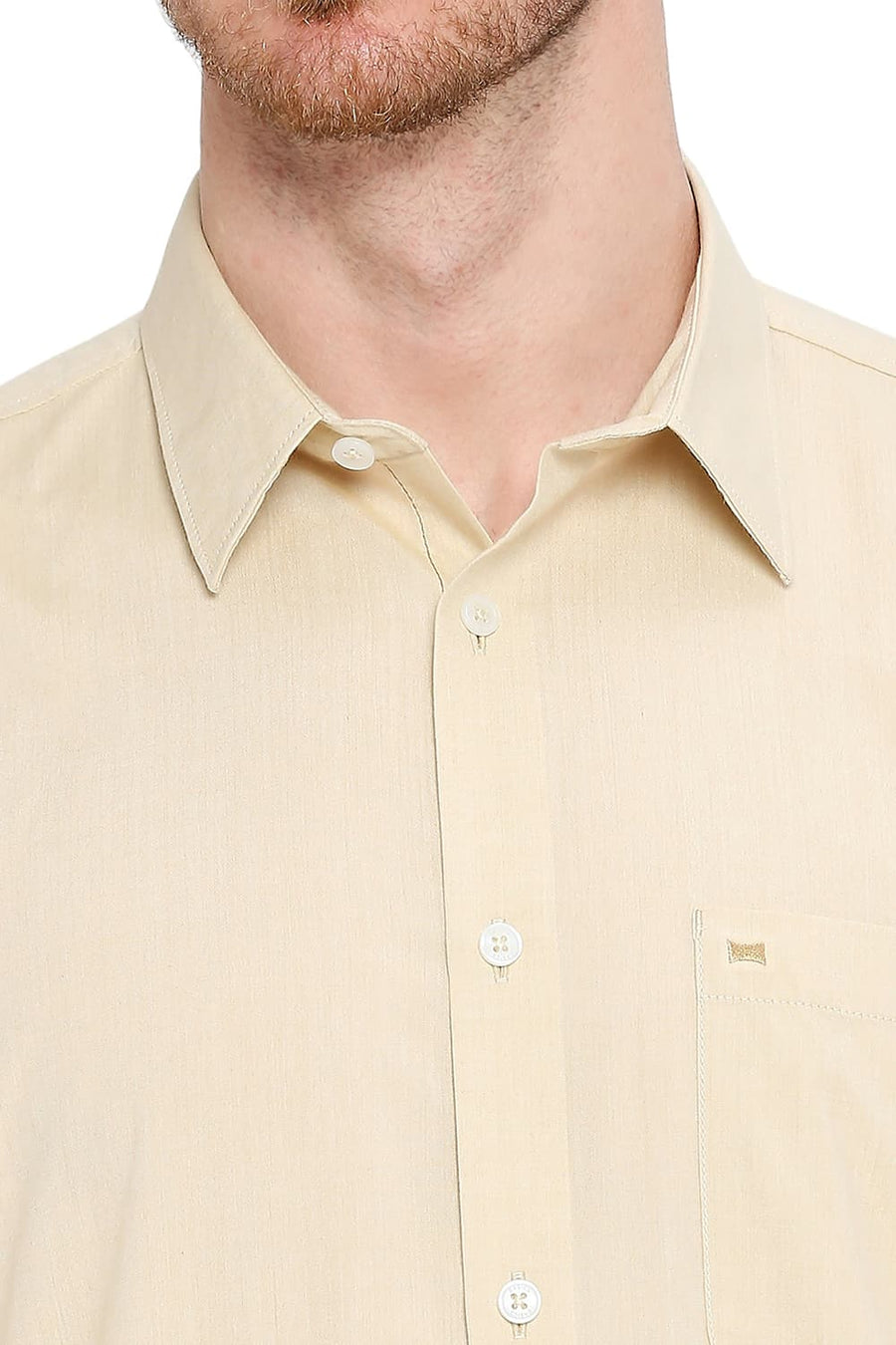 BASICS SLIM FIT SEA MIST BEIGE COTTON POLYESTER VISCOSE SHIRT