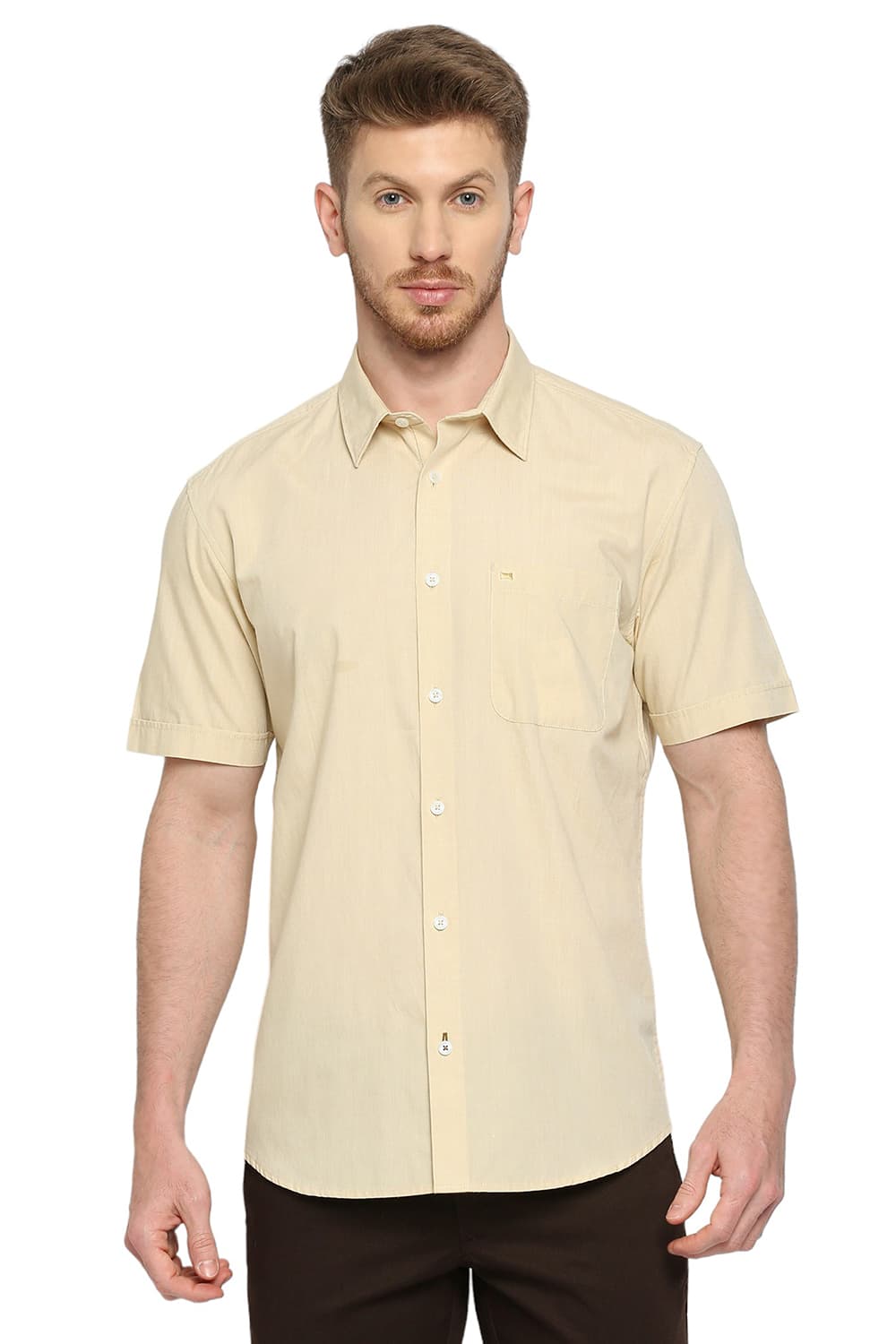 BASICS SLIM FIT COTTON POLYESTER VISCOSE SHIRT