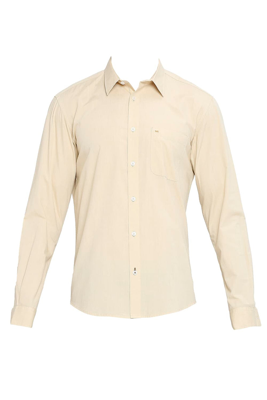BASICS SLIM FIT SEA MIST BEIGE COTTON POLYESTER VISCOSE SHIRT