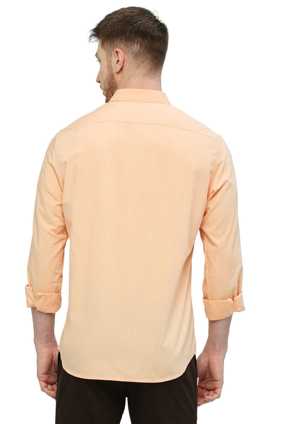 BASICS SLIM FIT APRICOT ORANGE COTTON POLYESTER VISCOSE SHIRT