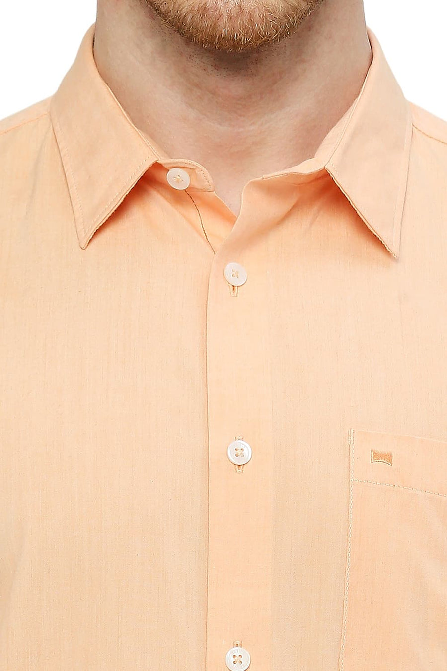 BASICS SLIM FIT APRICOT ORANGE COTTON POLYESTER VISCOSE SHIRT