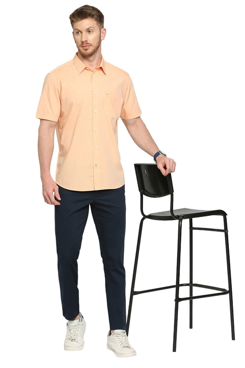 BASICS SLIM FIT COTTON POLYESTER VISCOSE HALFSLEEVES SHIRT