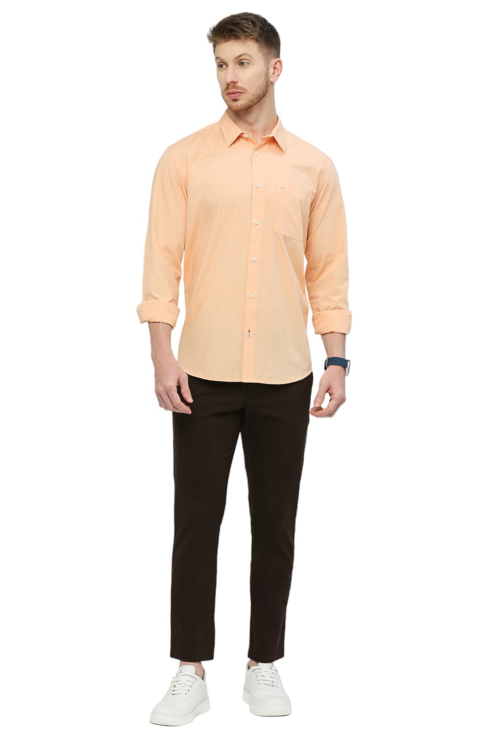 BASICS SLIM FIT COTTON POLYESTER VISCOSE SHIRT