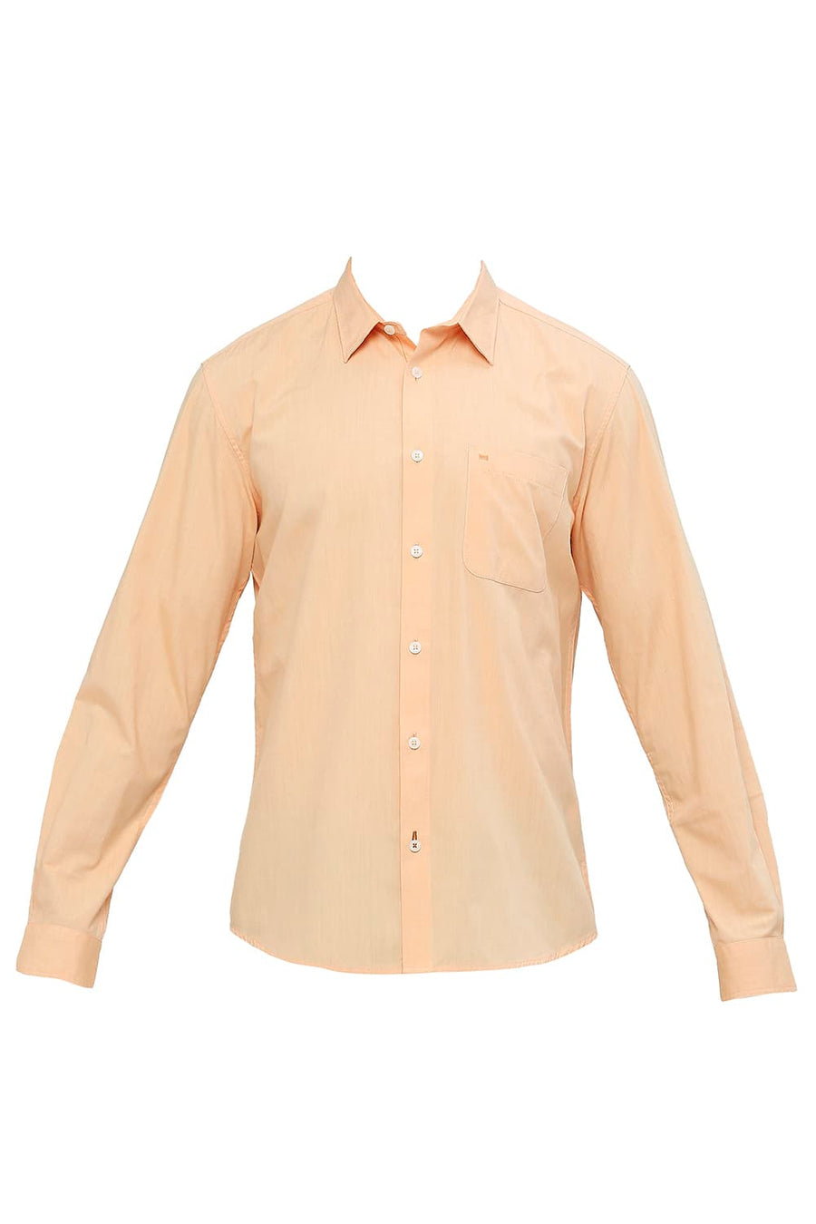 BASICS SLIM FIT APRICOT ORANGE COTTON POLYESTER VISCOSE SHIRT