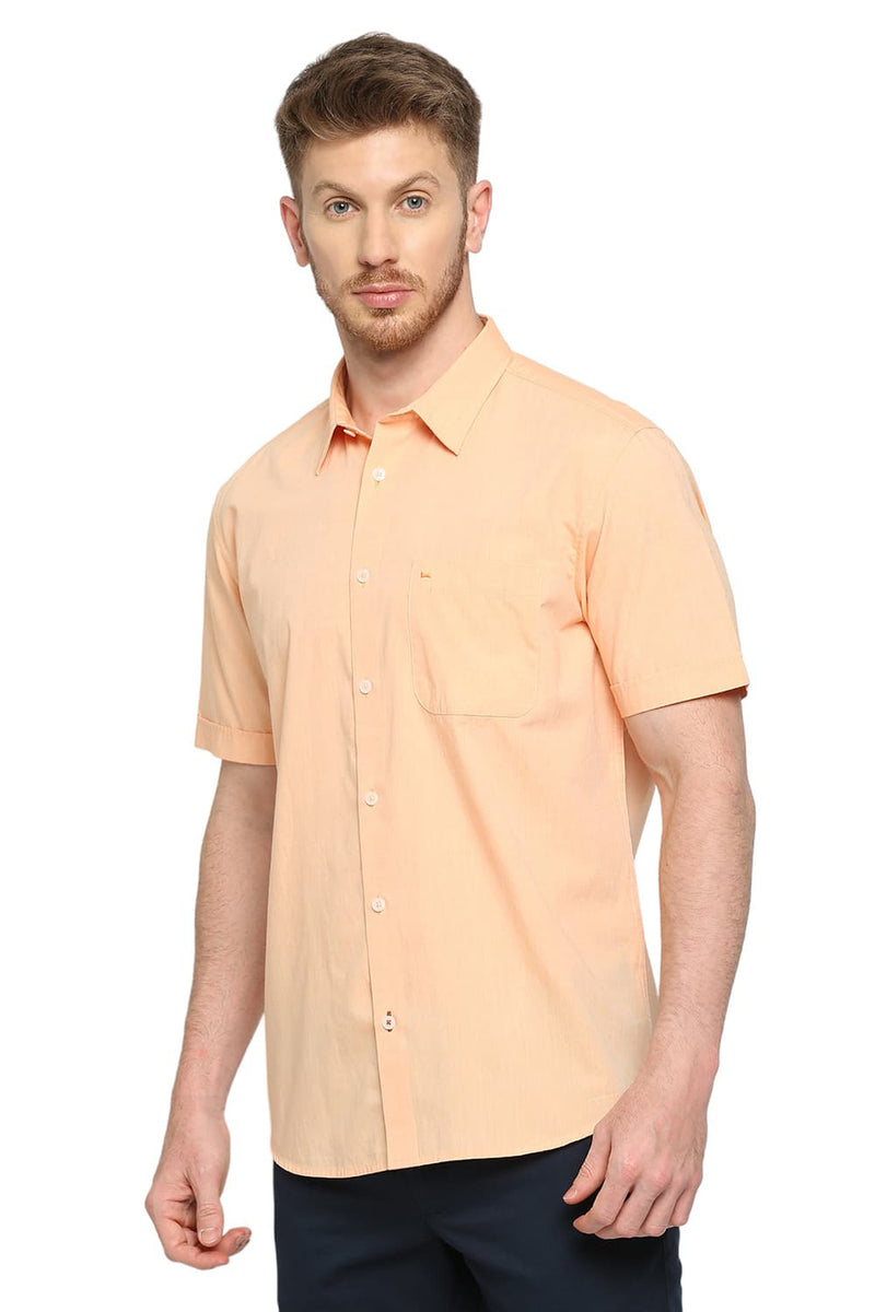 BASICS SLIM FIT COTTON POLYESTER VISCOSE HALFSLEEVES SHIRT