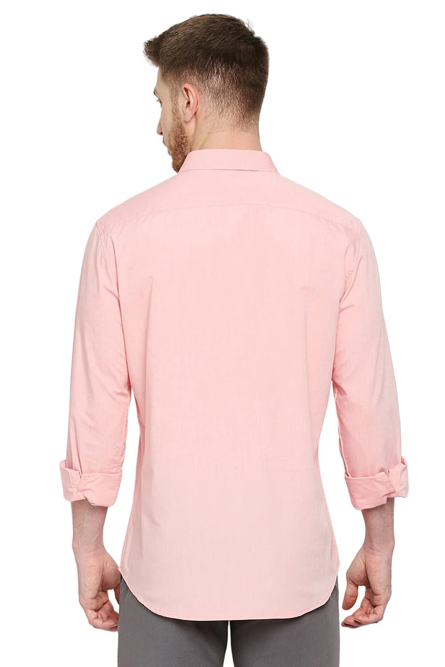 BASICS SLIM FIT SHELL PINK COTTON POLYESTER VISCOSE SHIRT