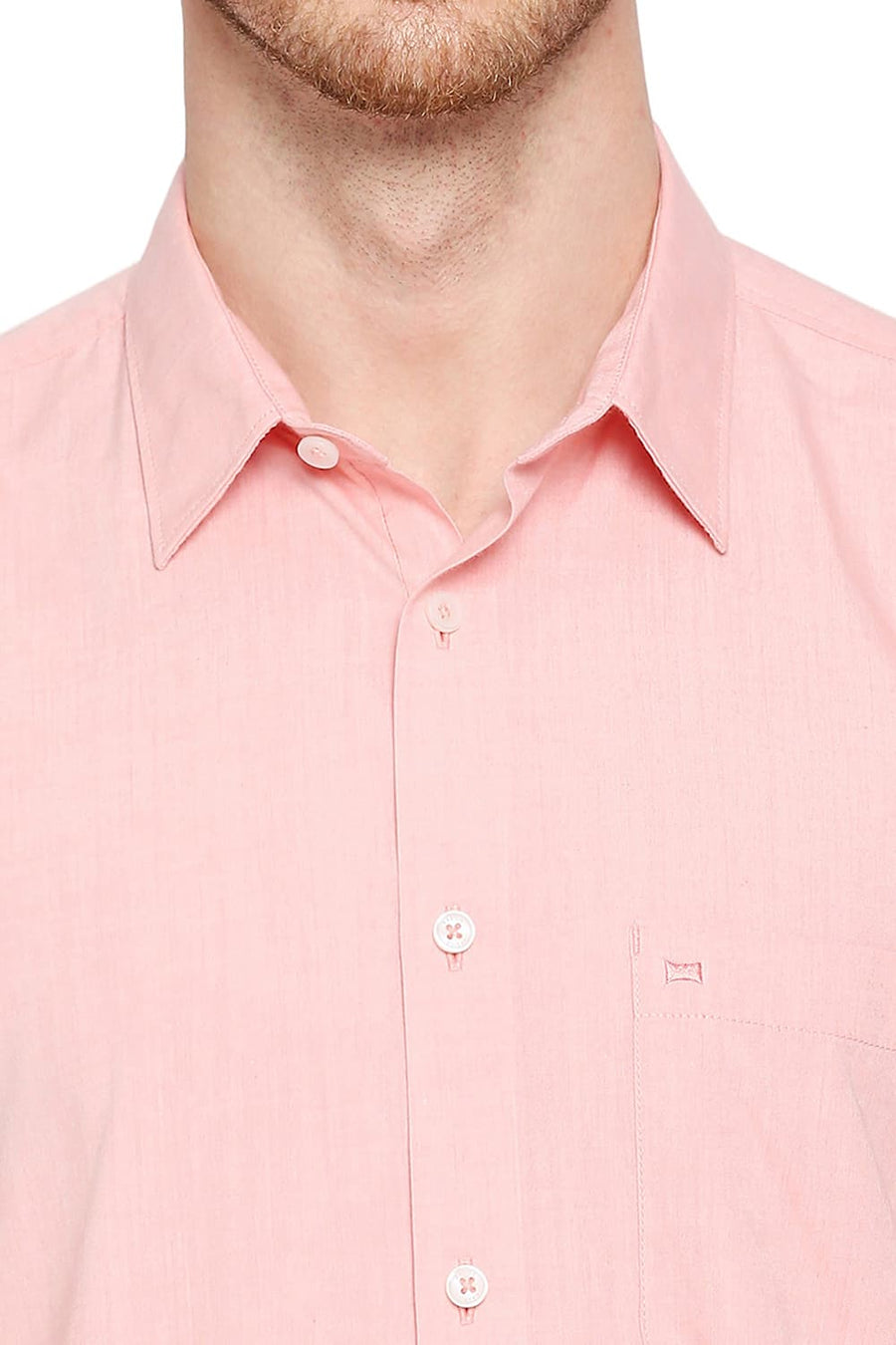 BASICS SLIM FIT SHELL PINK COTTON POLYESTER VISCOSE SHIRT