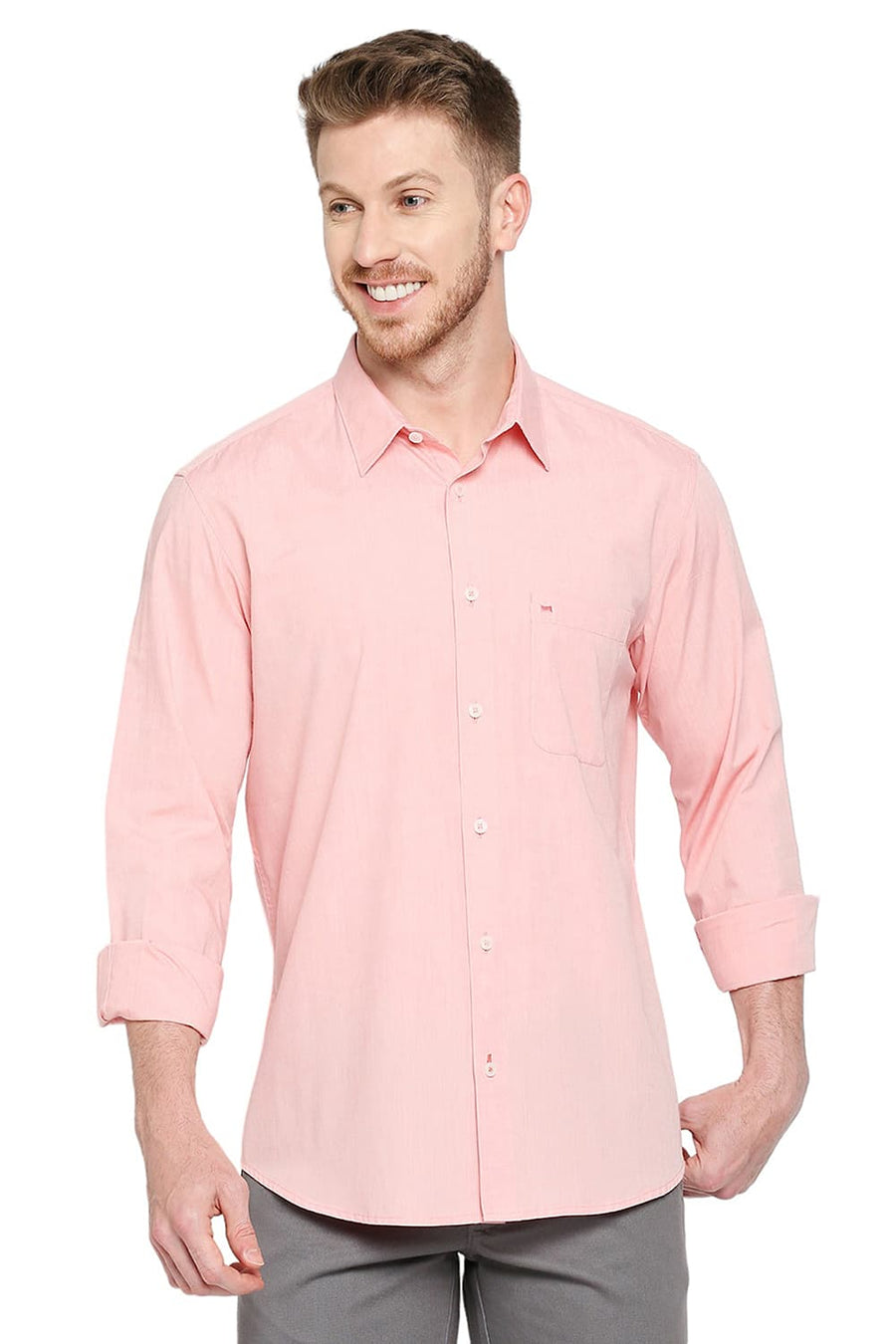 BASICS SLIM FIT SHELL PINK COTTON POLYESTER VISCOSE SHIRT