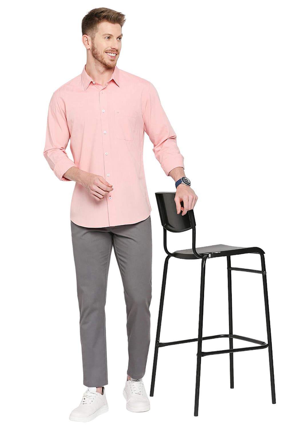 BASICS SLIM FIT COTTON POLYESTER VISCOSE SHIRT