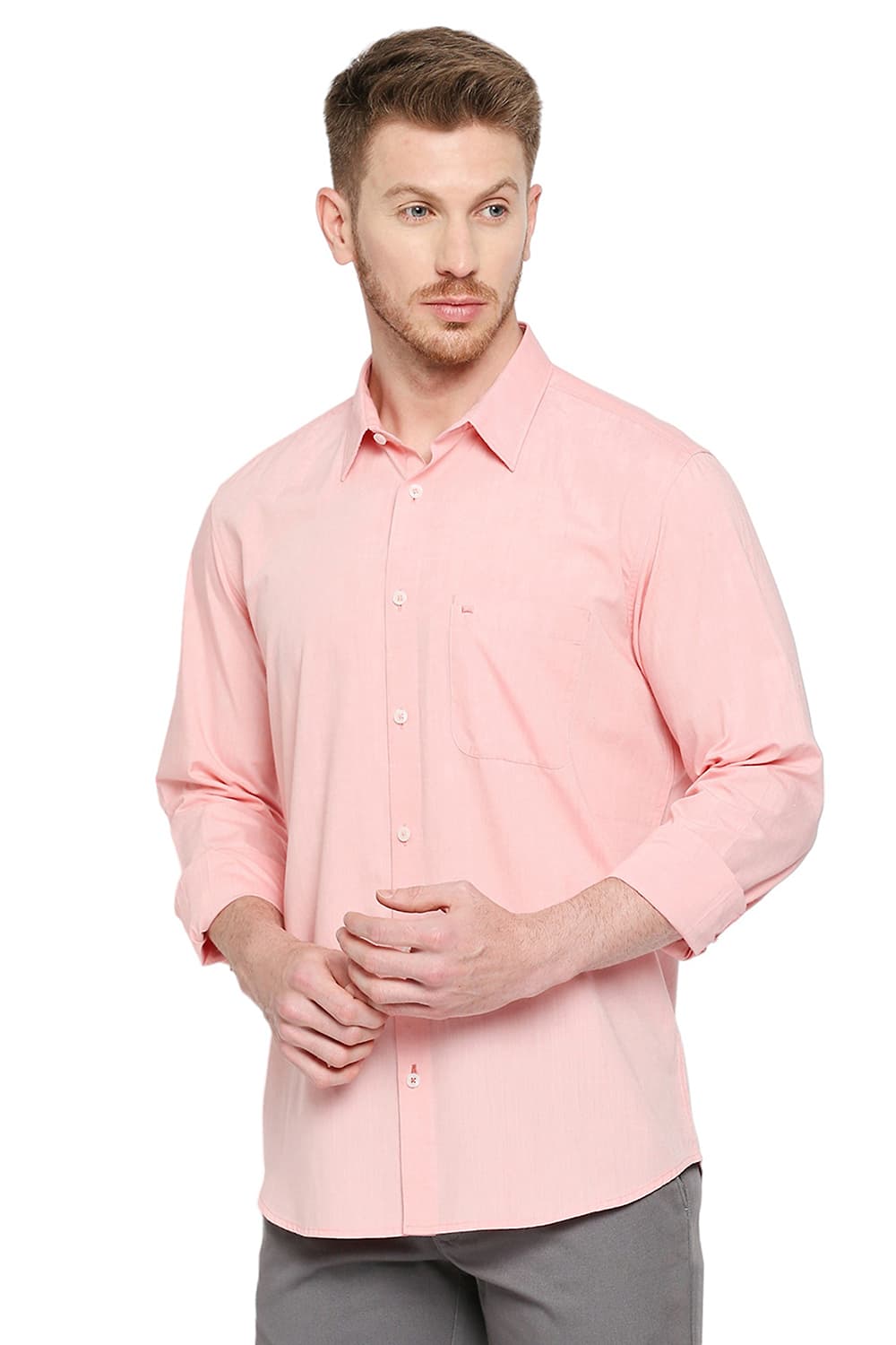 BASICS SLIM FIT COTTON POLYESTER VISCOSE SHIRT