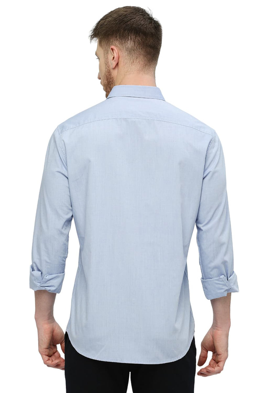 BASICS SLIM FIT AEGEAN BLUE COTTON POLYESTER VISCOSE SHIRT