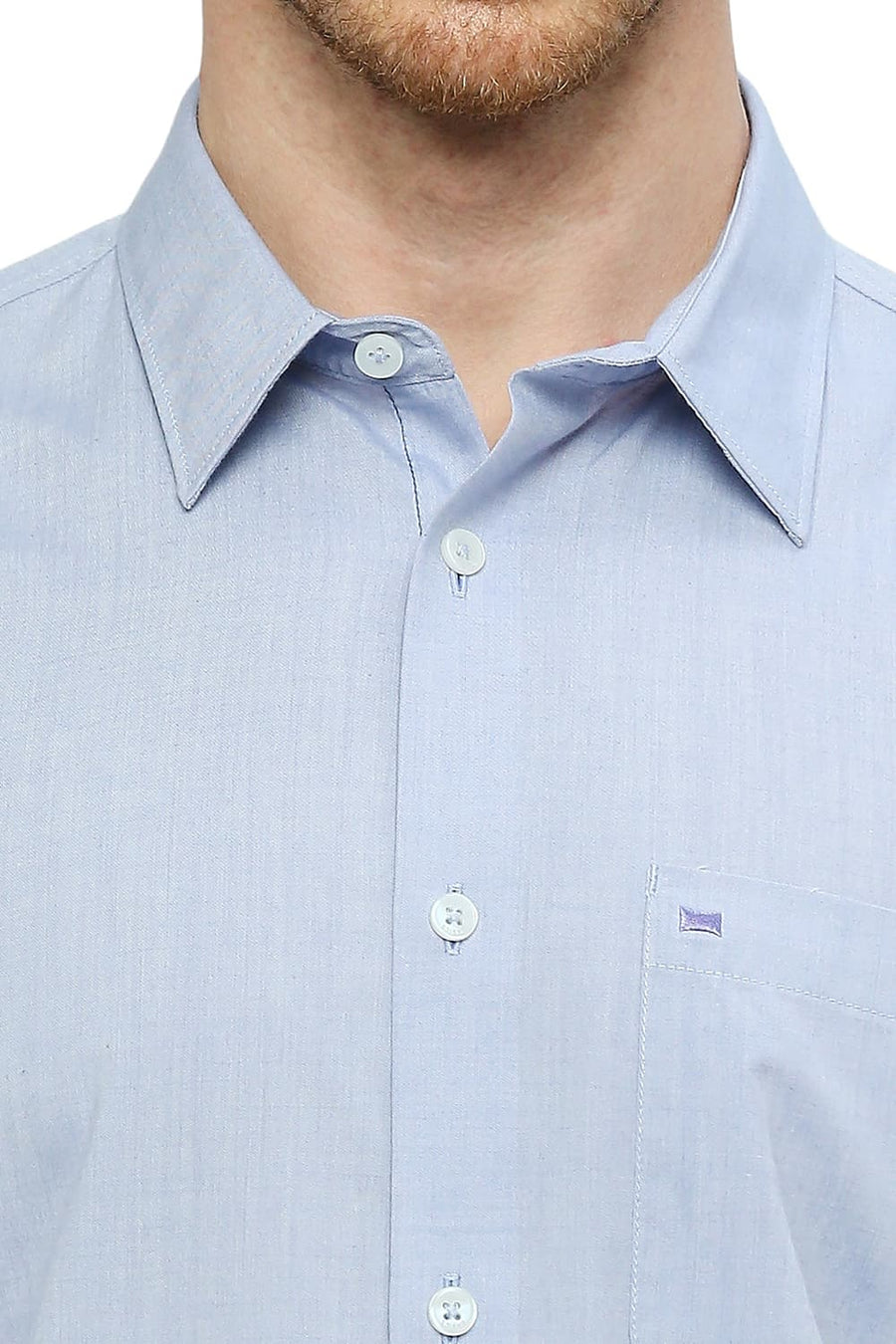 BASICS SLIM FIT AEGEAN BLUE COTTON POLYESTER VISCOSE SHIRT