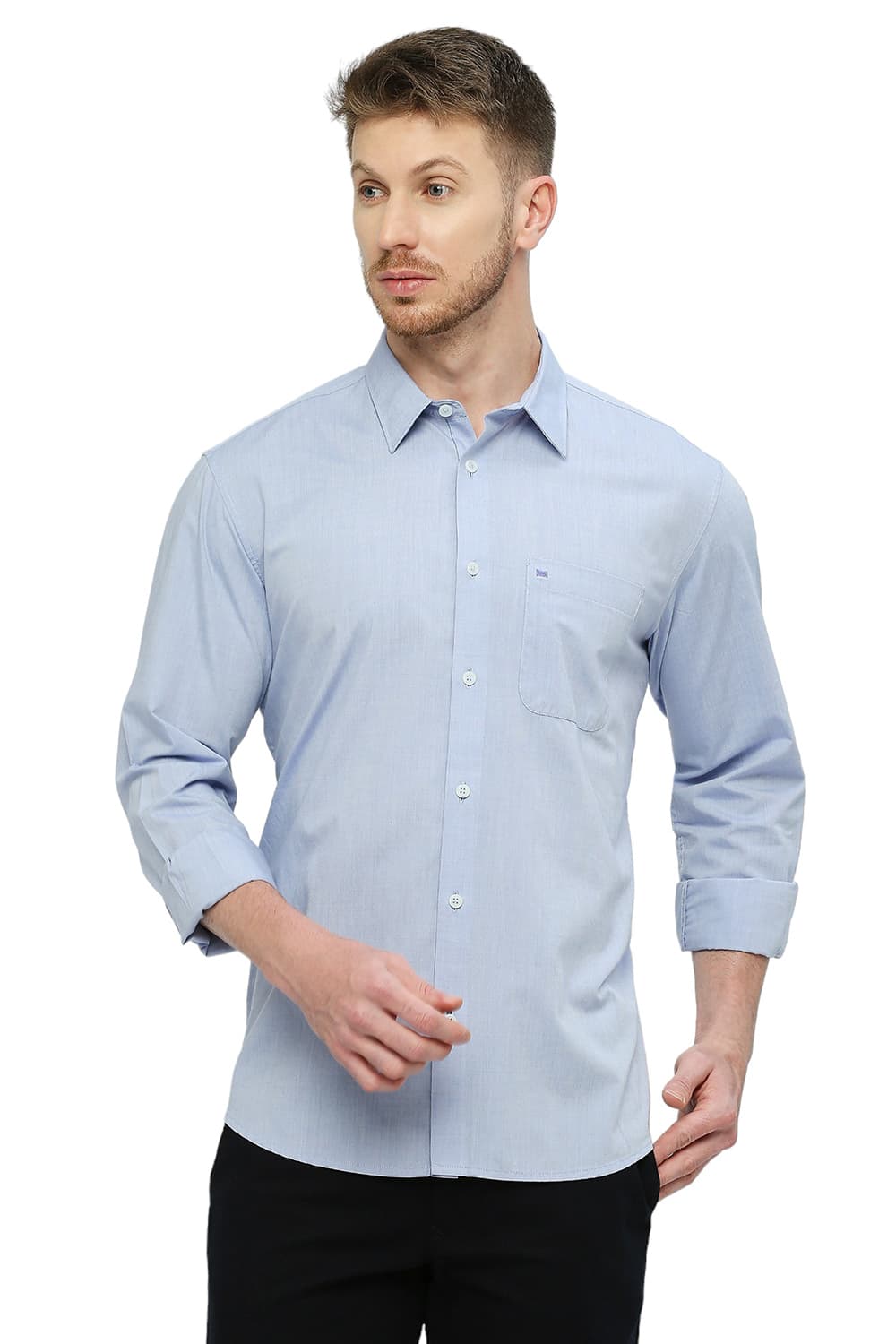 BASICS SLIM FIT COTTON POLYESTER VISCOSE SHIRT