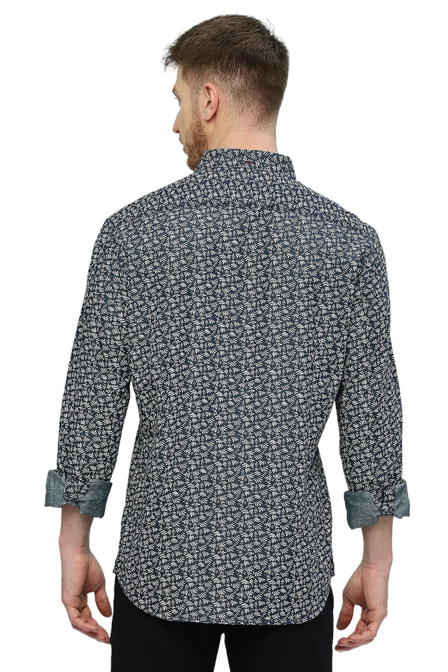 BASICS SLIM FIT MARITIME BLUE COTTON INDIGO PRINTED SHIRT