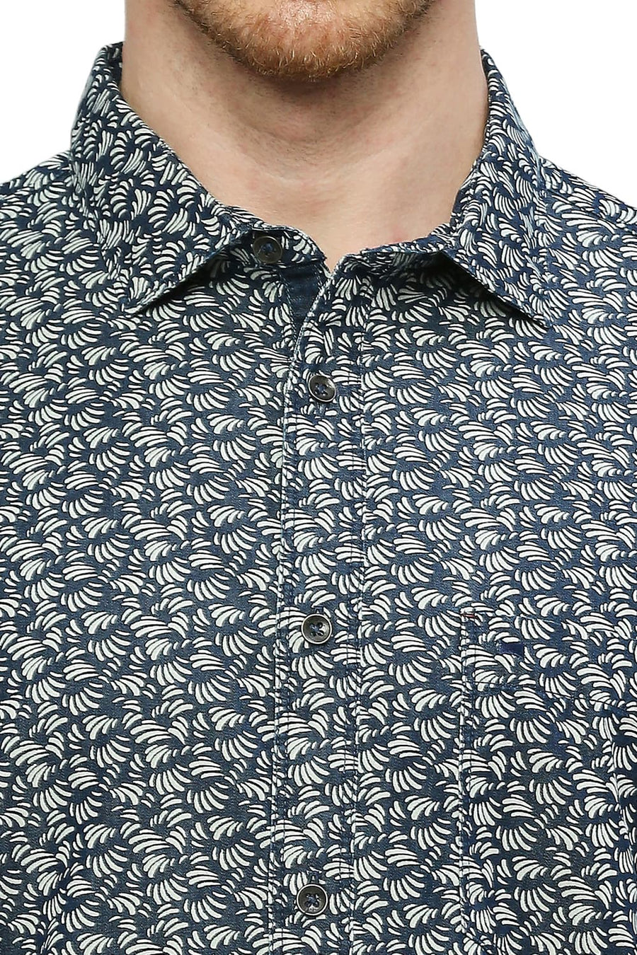 BASICS SLIM FIT MARITIME BLUE COTTON INDIGO PRINTED SHIRT