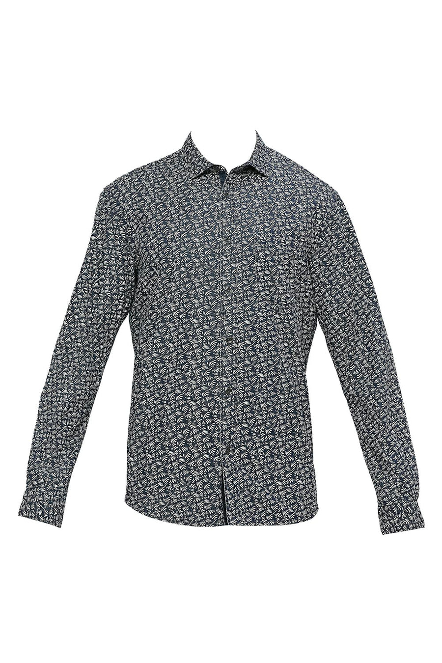 BASICS SLIM FIT MARITIME BLUE COTTON INDIGO PRINTED SHIRT