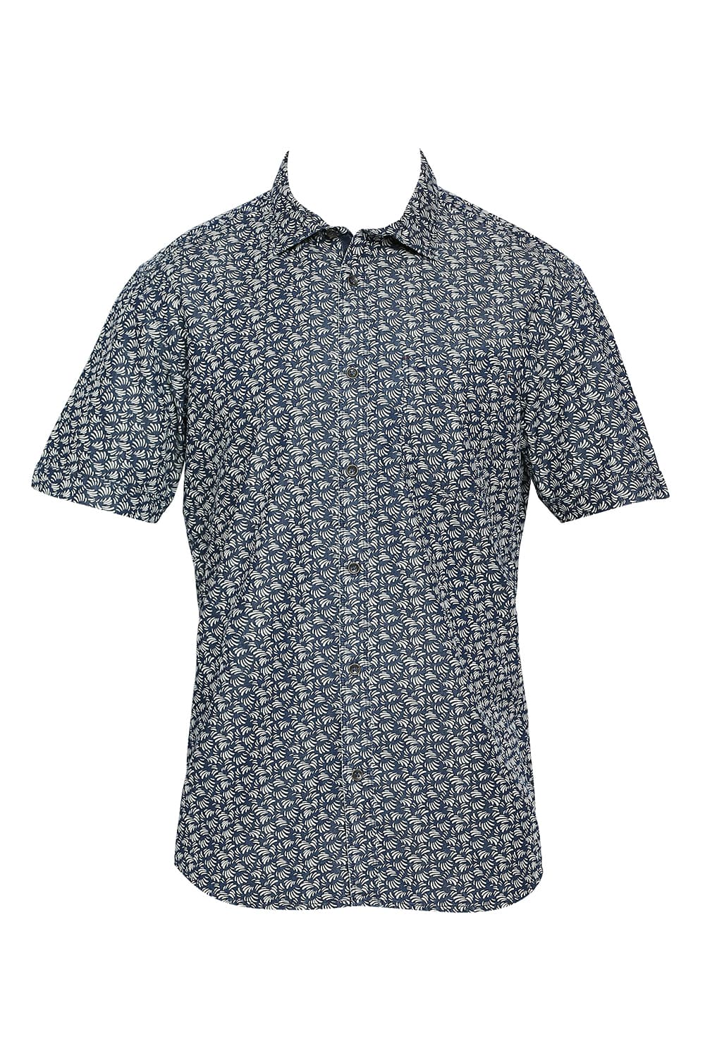 BASICS SLIM FIT COTTON INDIGO PRINTED HALFSLEEVES SHIRT