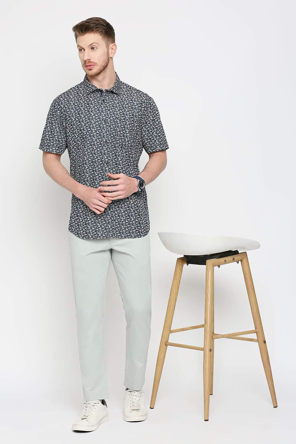 Slim Fit Cotton Indigo Printed Halfsleeves Shirt