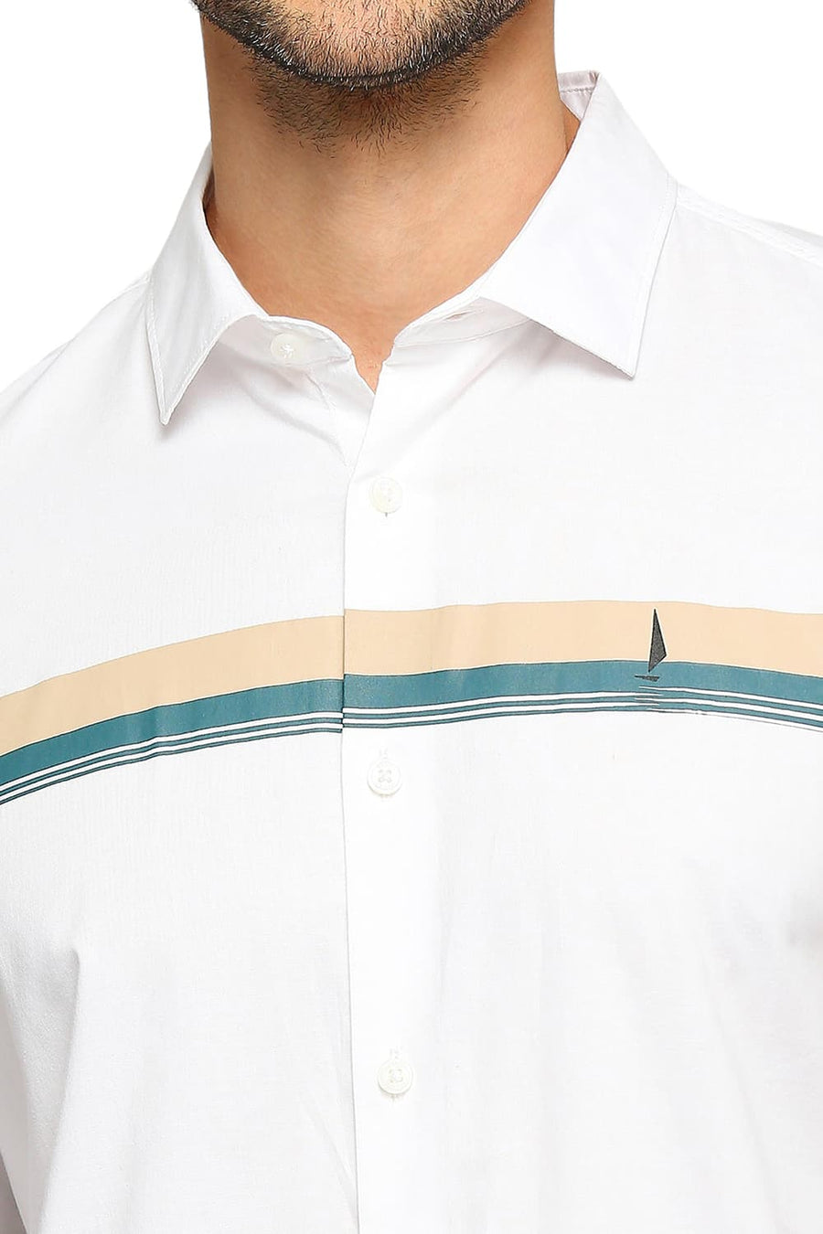 BASICS SLIM FIT CLOUD WHITE COTTON OXFORD STRIPES SHIRT