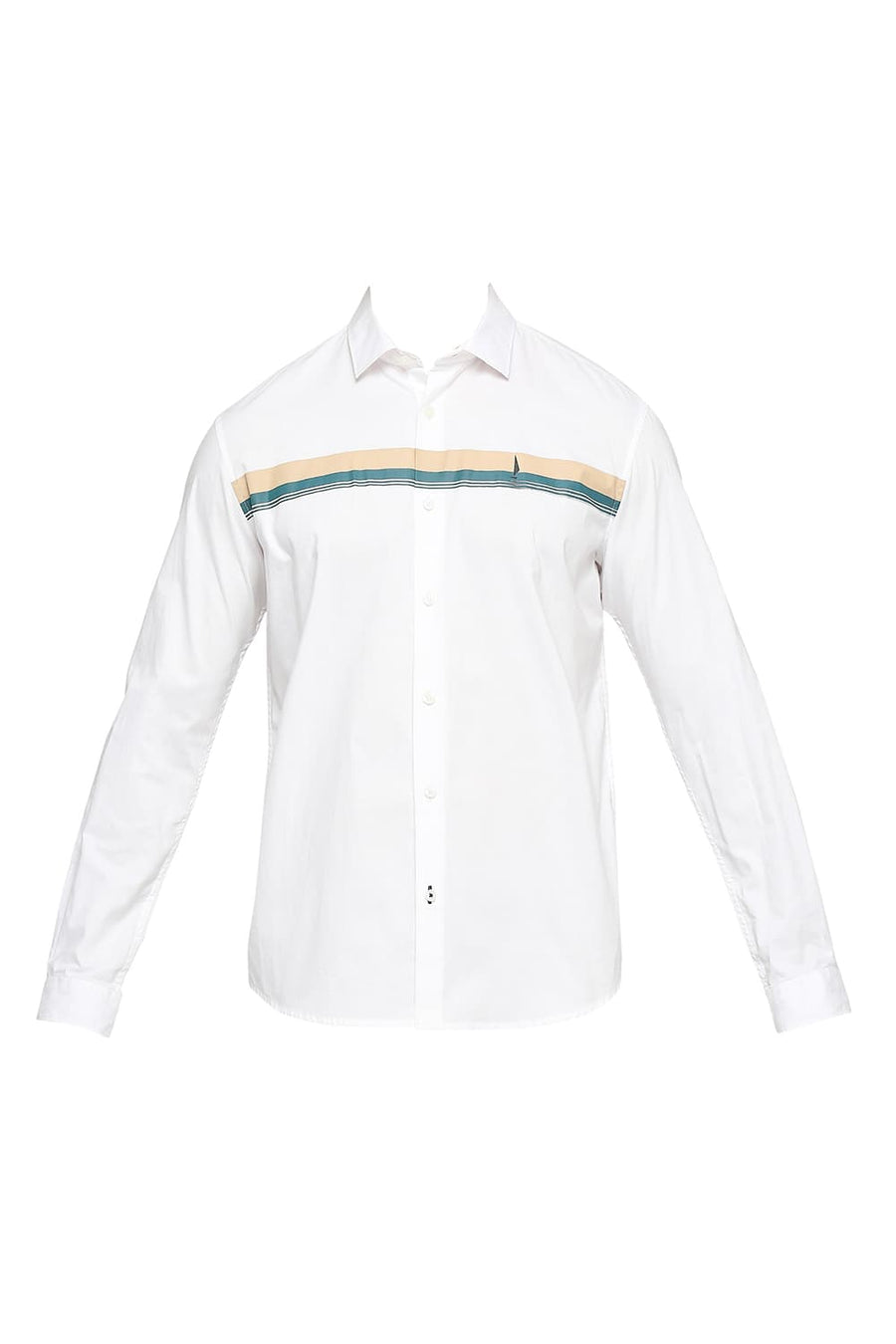 BASICS SLIM FIT CLOUD WHITE COTTON OXFORD STRIPES SHIRT