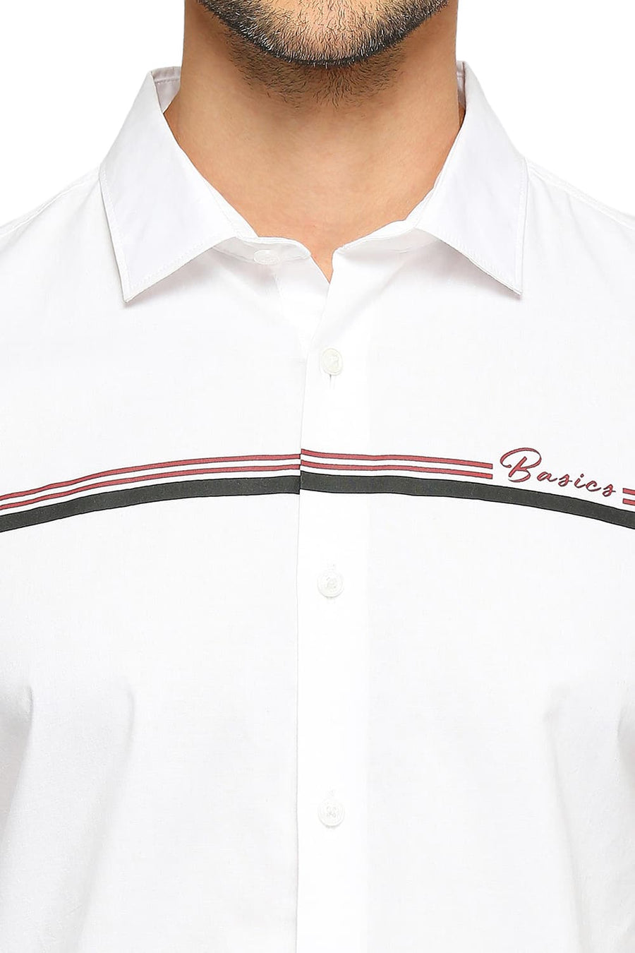 BASICS SLIM FIT CLOUD WHITE COTTON OXFORD STRIPES SHIRT