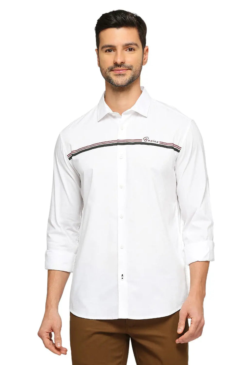 BASICS SLIM FIT COTTON OXFORD STRIPES SHIRT