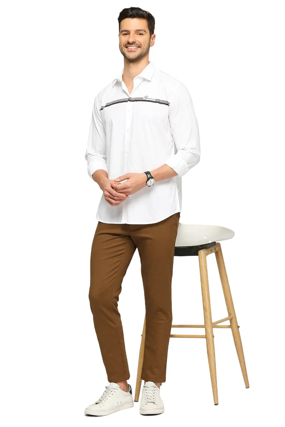 BASICS SLIM FIT COTTON OXFORD STRIPES SHIRT