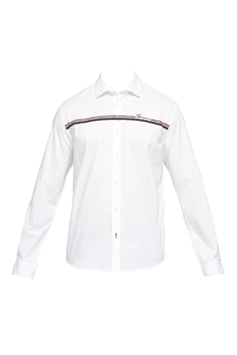 BASICS SLIM FIT CLOUD WHITE COTTON OXFORD STRIPES SHIRT