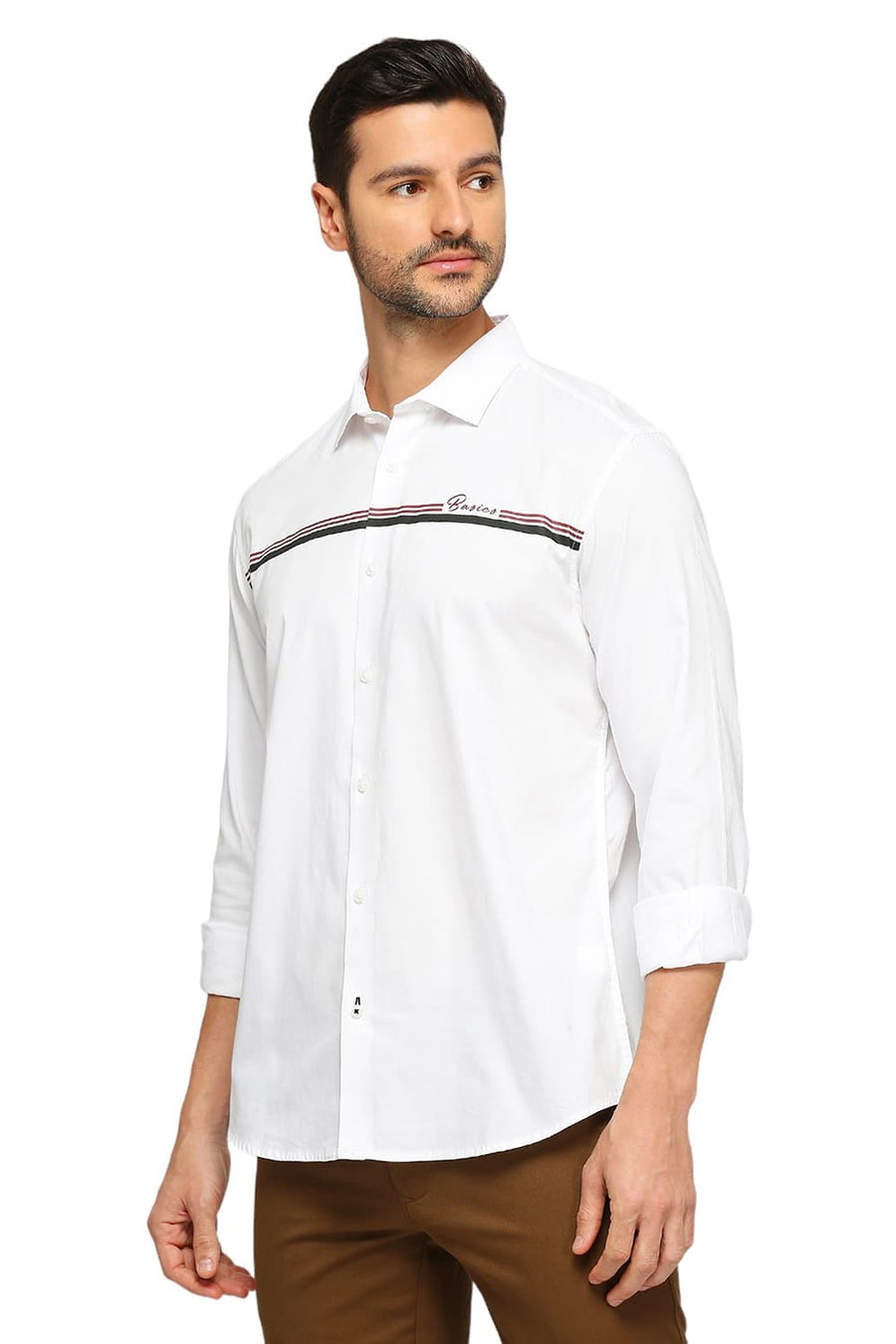 BASICS SLIM FIT CLOUD WHITE COTTON OXFORD STRIPES SHIRT