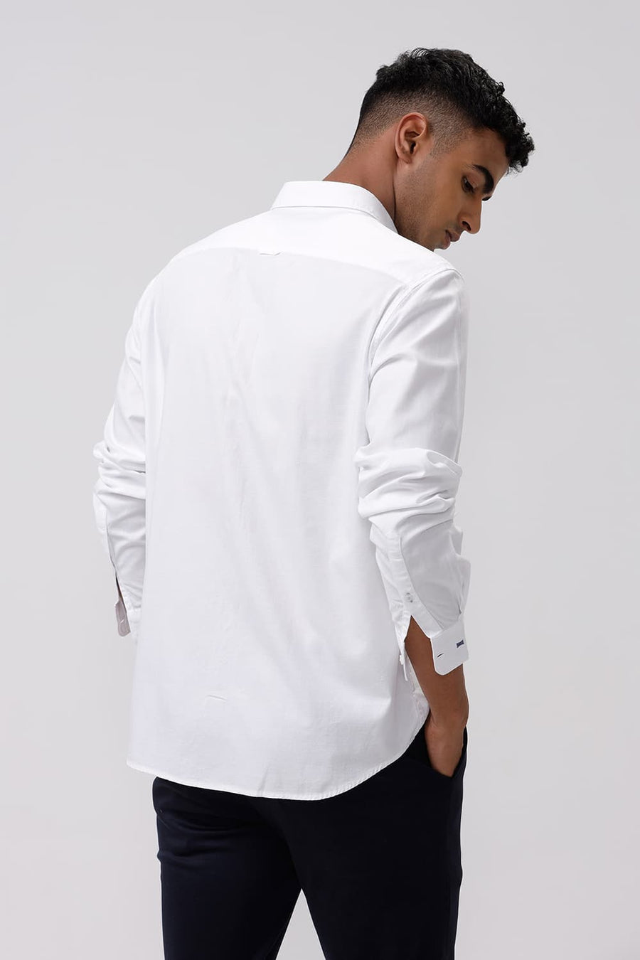 BASICS SLIM FIT MARSHMALLOW WHITE COTTON DOBBY STRIPE SHIRT