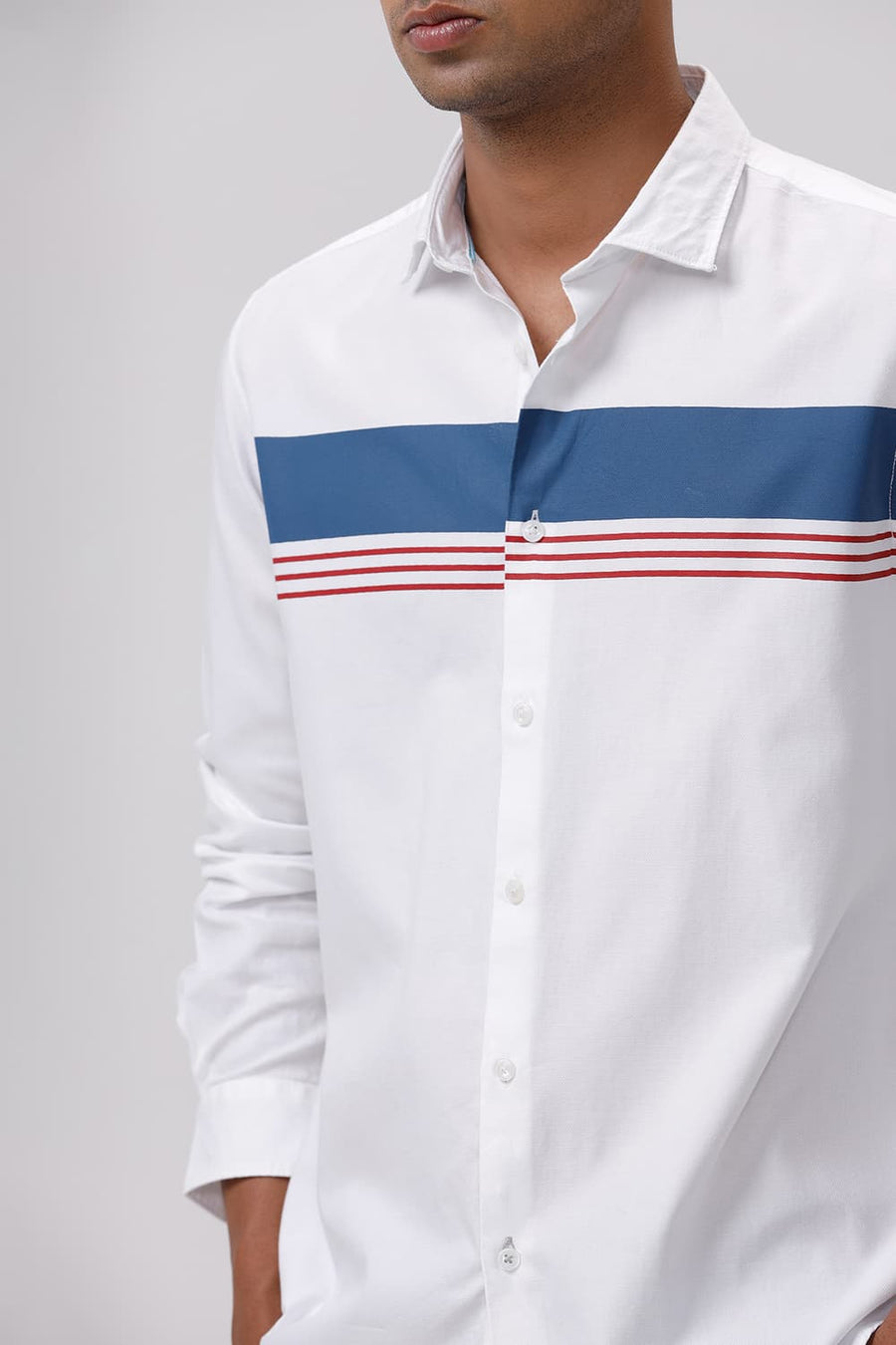 BASICS SLIM FIT MARSHMALLOW WHITE COTTON DOBBY STRIPE SHIRT