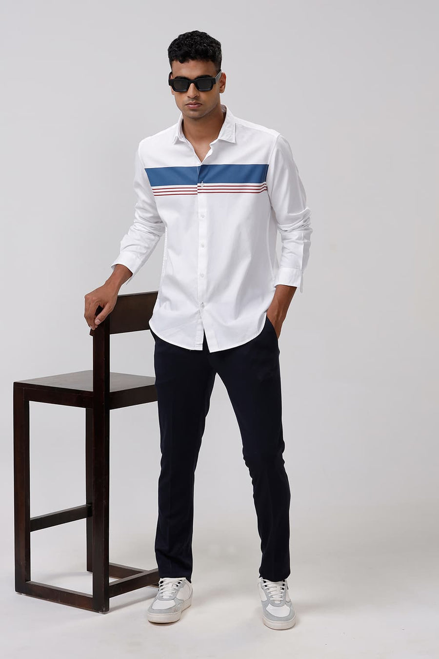 BASICS SLIM FIT MARSHMALLOW WHITE COTTON DOBBY STRIPE SHIRT
