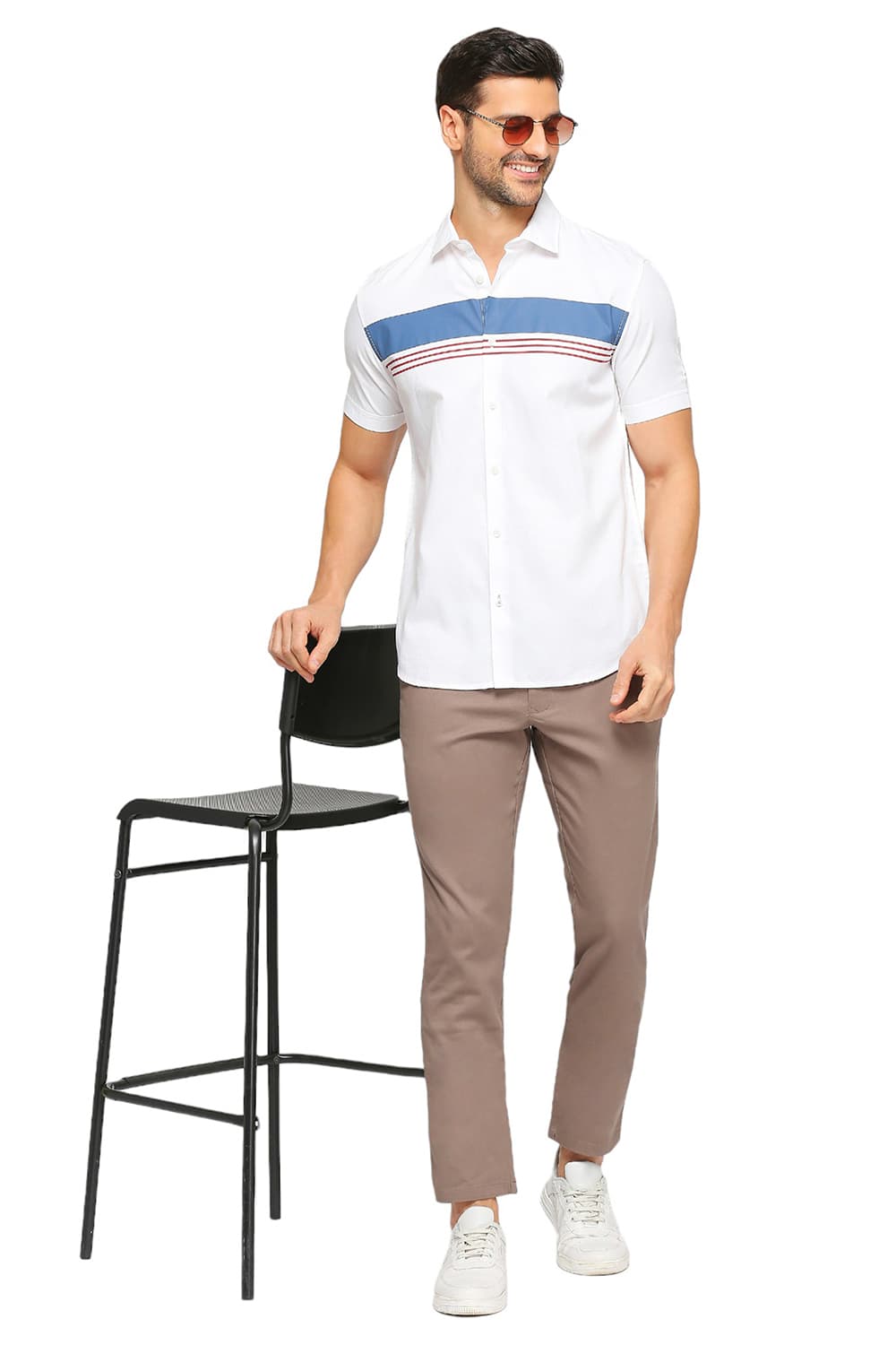 BASICS SLIM FIT COTTON DOBBY STRIPE SHIRT