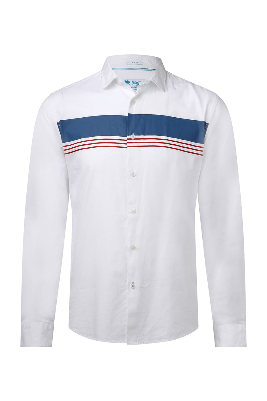 BASICS SLIM FIT MARSHMALLOW WHITE COTTON DOBBY STRIPE SHIRT