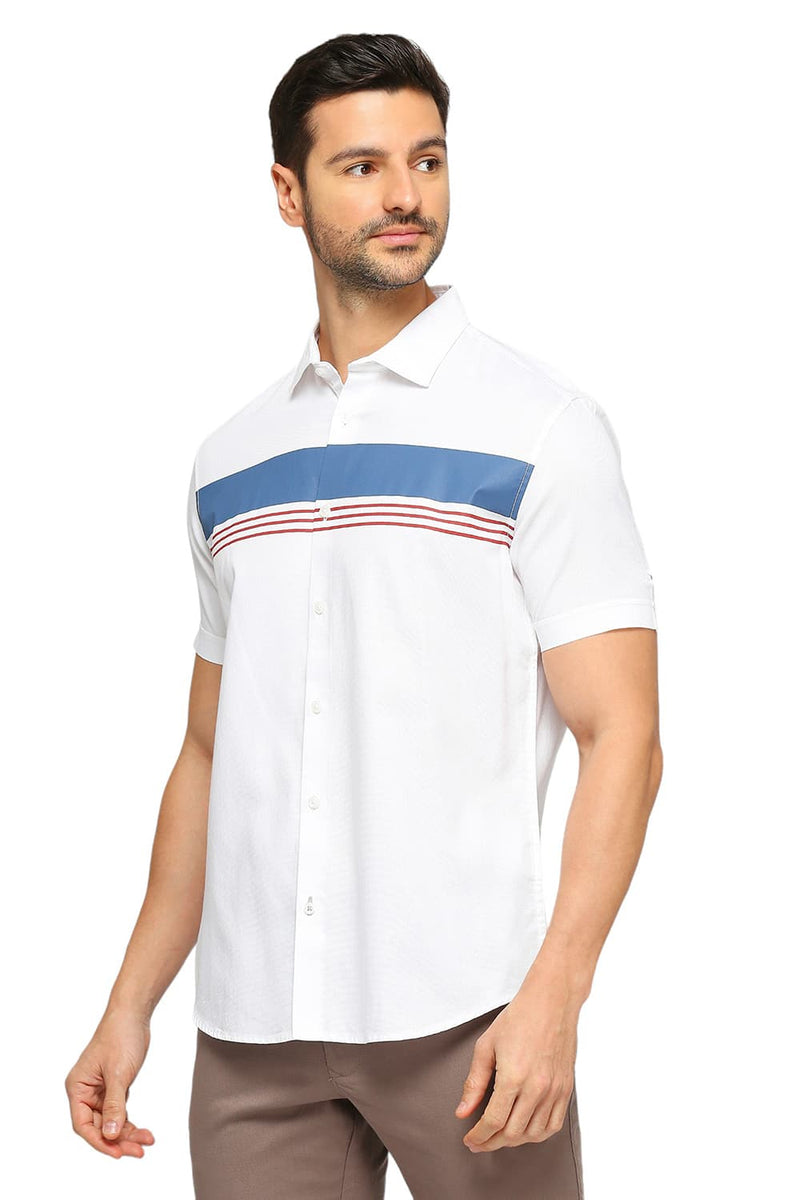 BASICS SLIM FIT COTTON DOBBY STRIPE SHIRT