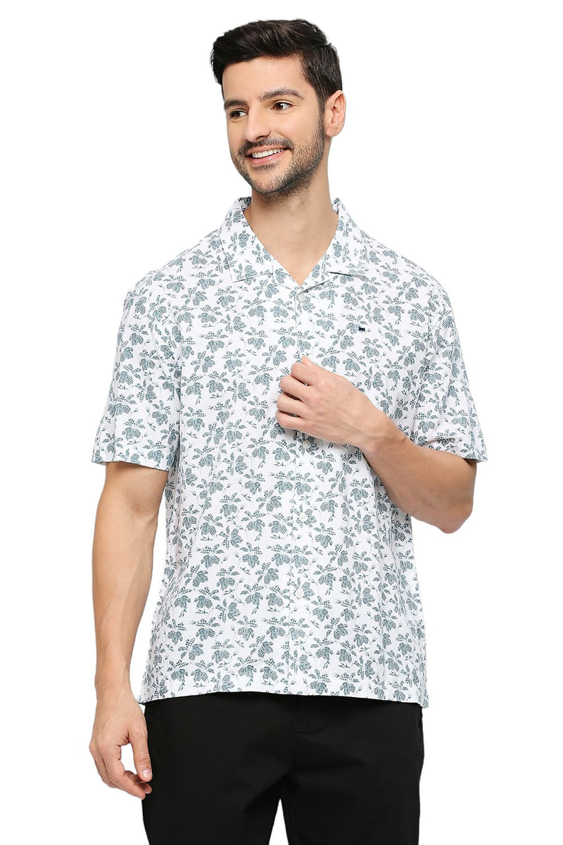 BASICS RELAXED FIT COTTON VISCOSE PRINTED SHIRT