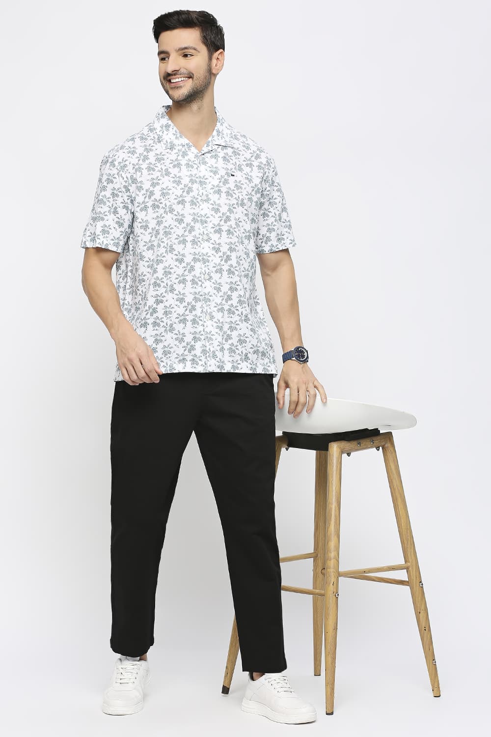 Relaxed Fit Cotton Viscose Printed Halfsleeves Shirt