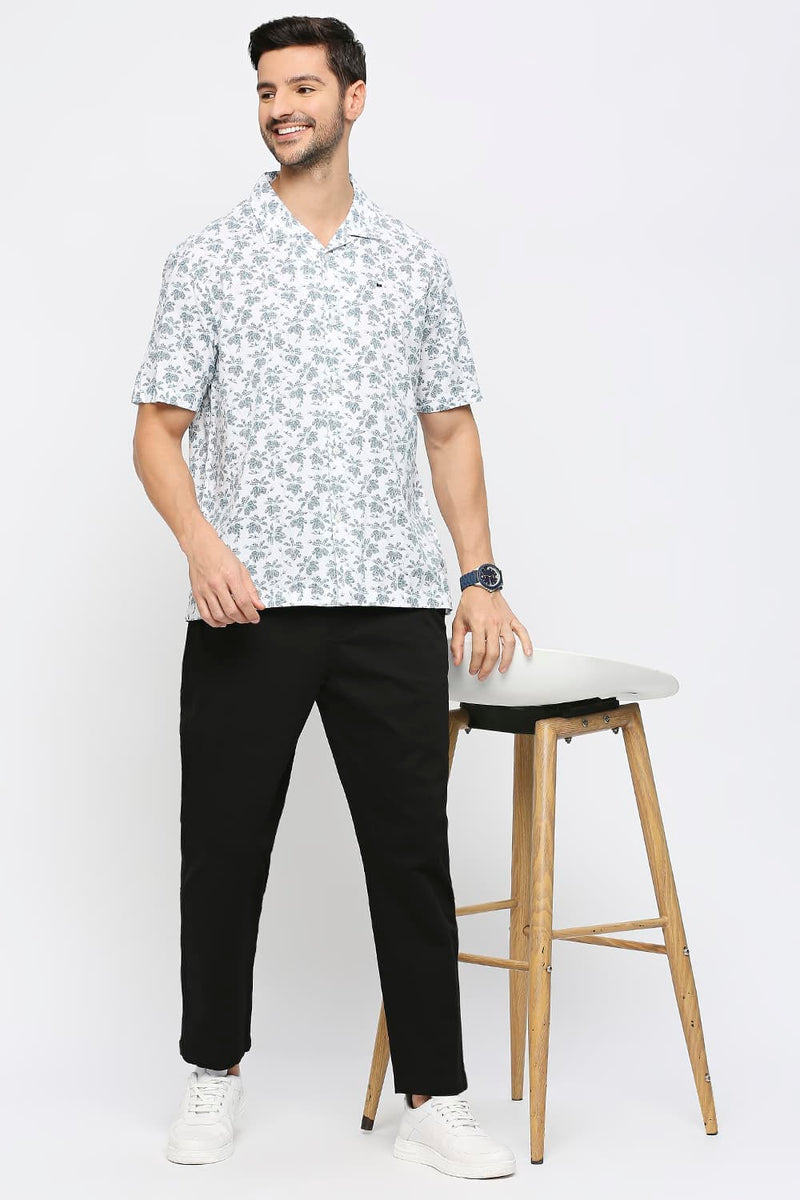 Relaxed Fit Cotton Viscose Printed Halfsleeves Shirt