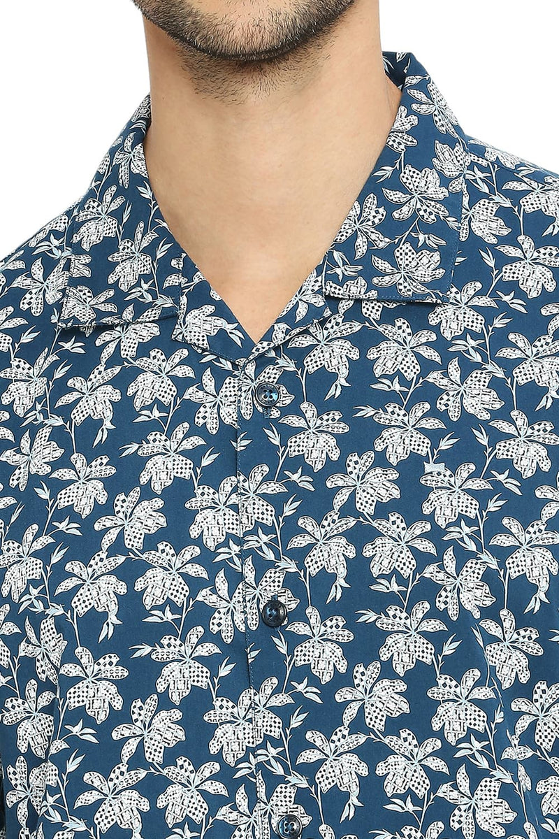 BASICS RELAXED FIT COTTON VISCOSE PRINTED HALFSLEEVES SHIRT