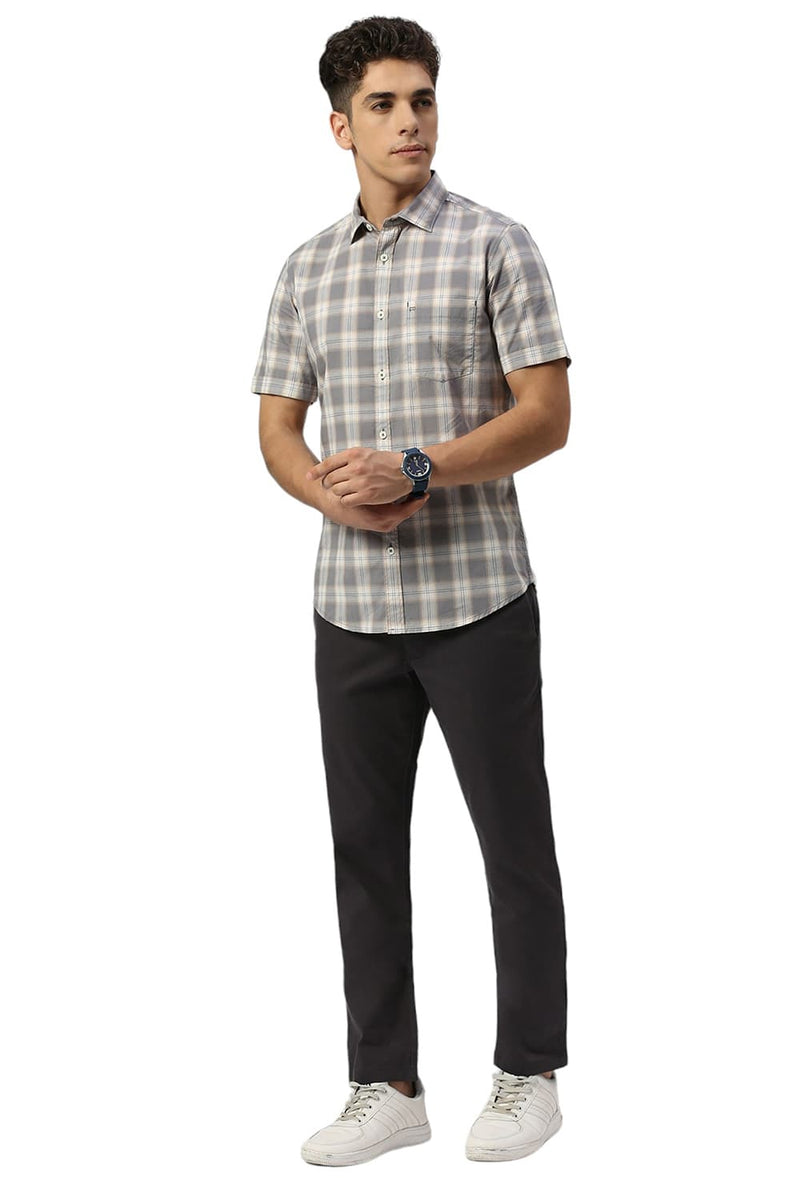 SLIM FIT COTTON CHECKS HALFSLEEVES SHIRT