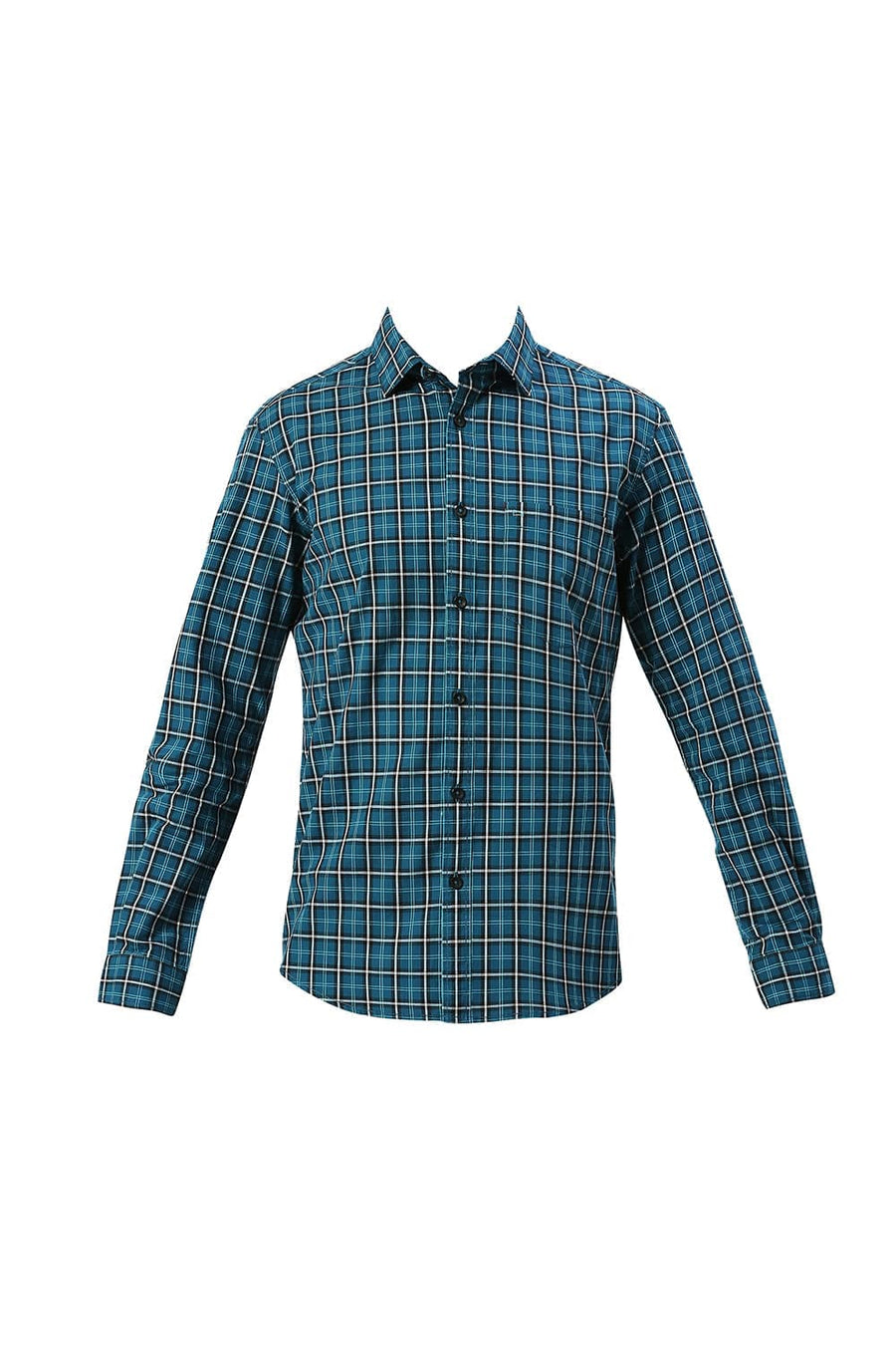 BASICS SLIM FIT ATLANTIC TEAL COTTON CHECKS SHIRT