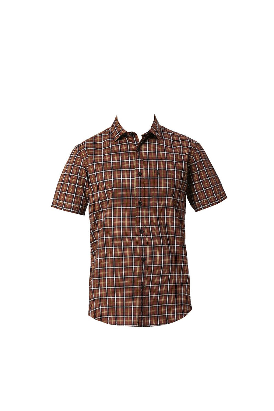 BASICS SLIM FIT CINNMON BROWN COTTON CHECKS HALFSLEEVES SHIRT