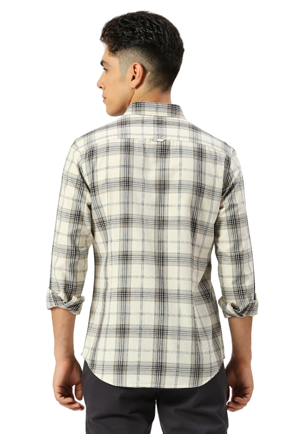 SLIM FIT COTTON HERRINGBONE TWILL CHECKS SHIRT