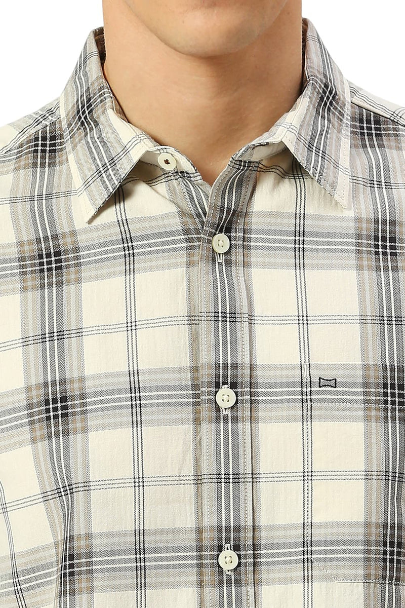 SLIM FIT COTTON HERRINGBONE TWILL CHECKS SHIRT