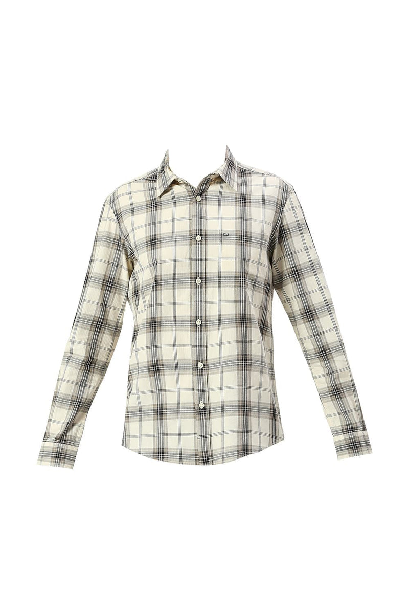 SLIM FIT COTTON HERRINGBONE TWILL CHECKS SHIRT