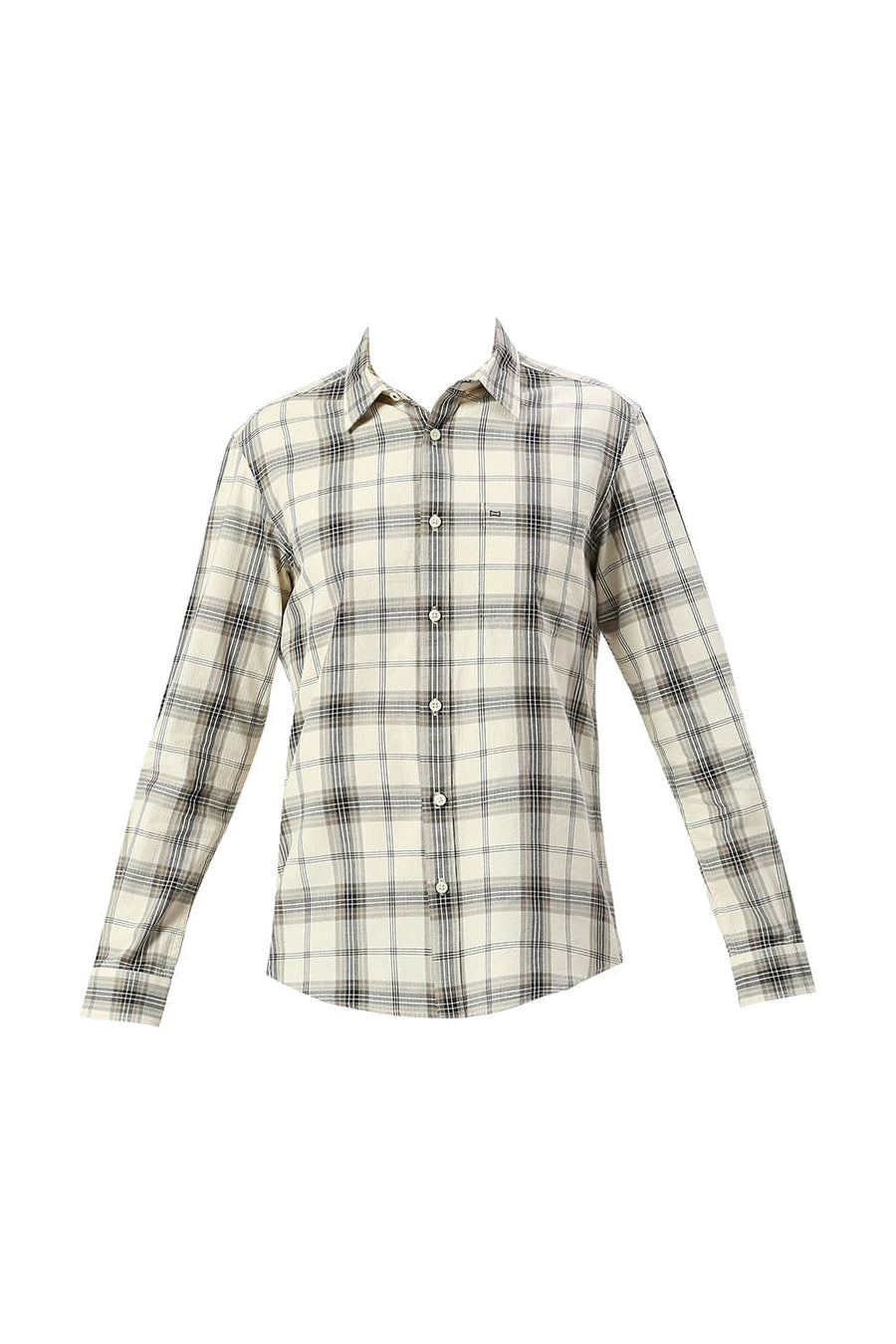 BASICS SLIM FIT ANGORA RABBIT COTTON HERRINGBONE TWILL CHECKS SHIRT